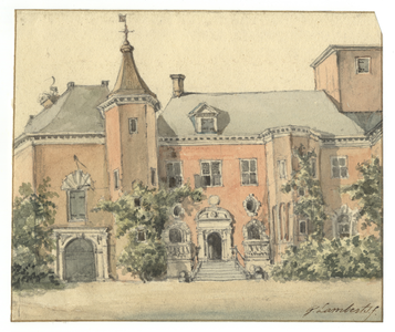 201680 Gezicht vanaf de binnenplaats op de oostgevel met de ingang van het kasteel Nijenrode bij Breukelen.N.B. Het ...